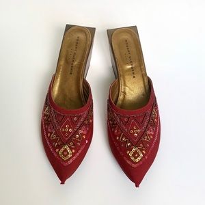 ROBERT CLERGERIE Red Pointed Toe Platform Mules